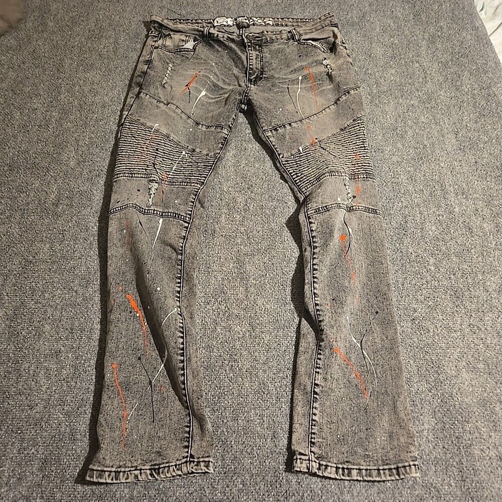 LR Scoop Jeans Mens 39x34 (Fits 37x31) Black Distressed Skinny Fit Stretchy